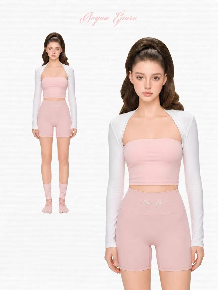 Acqua Épure｜Pink Bandeau Set & High-Waisted Yoga Shorts Women’s Running Pilates Activewear