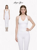 Acqua Épure｜White Halter Neck Layered Sports Tank Top with Removable Pads