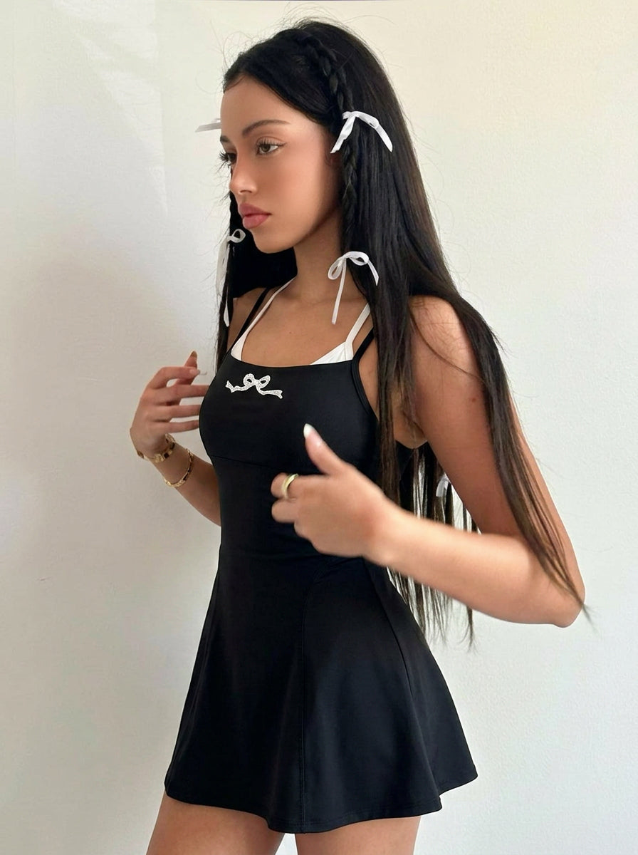 Acqua Épure｜Black Bow Tennis Dress Women’s Built-In Bra Ballet-Inspired Active Dress Acqua Épure