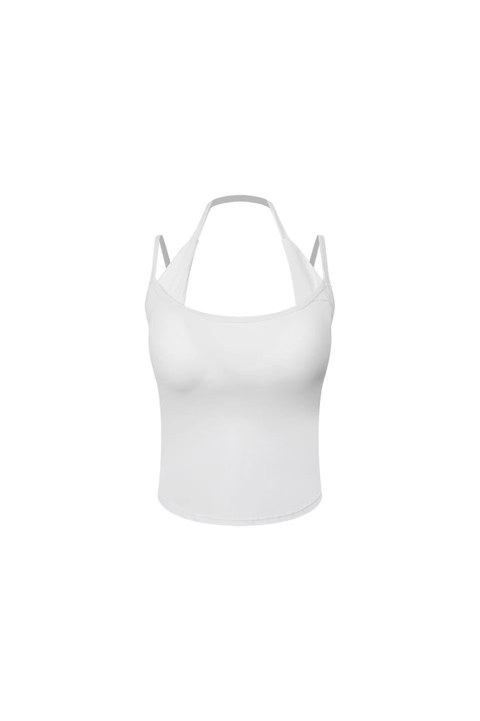 Acqua Épure｜White Halter Neck Layered Sports Tank Top with Removable Pads
