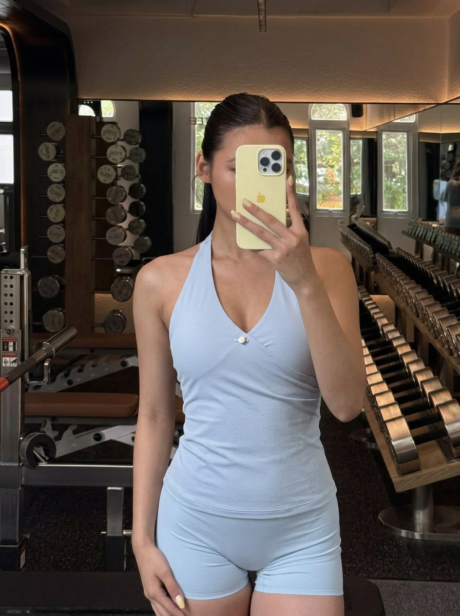Acqua Épure｜Light Blue Halter Neck Sports Top Women’s Quick-Dry Tennis & Yoga Tank