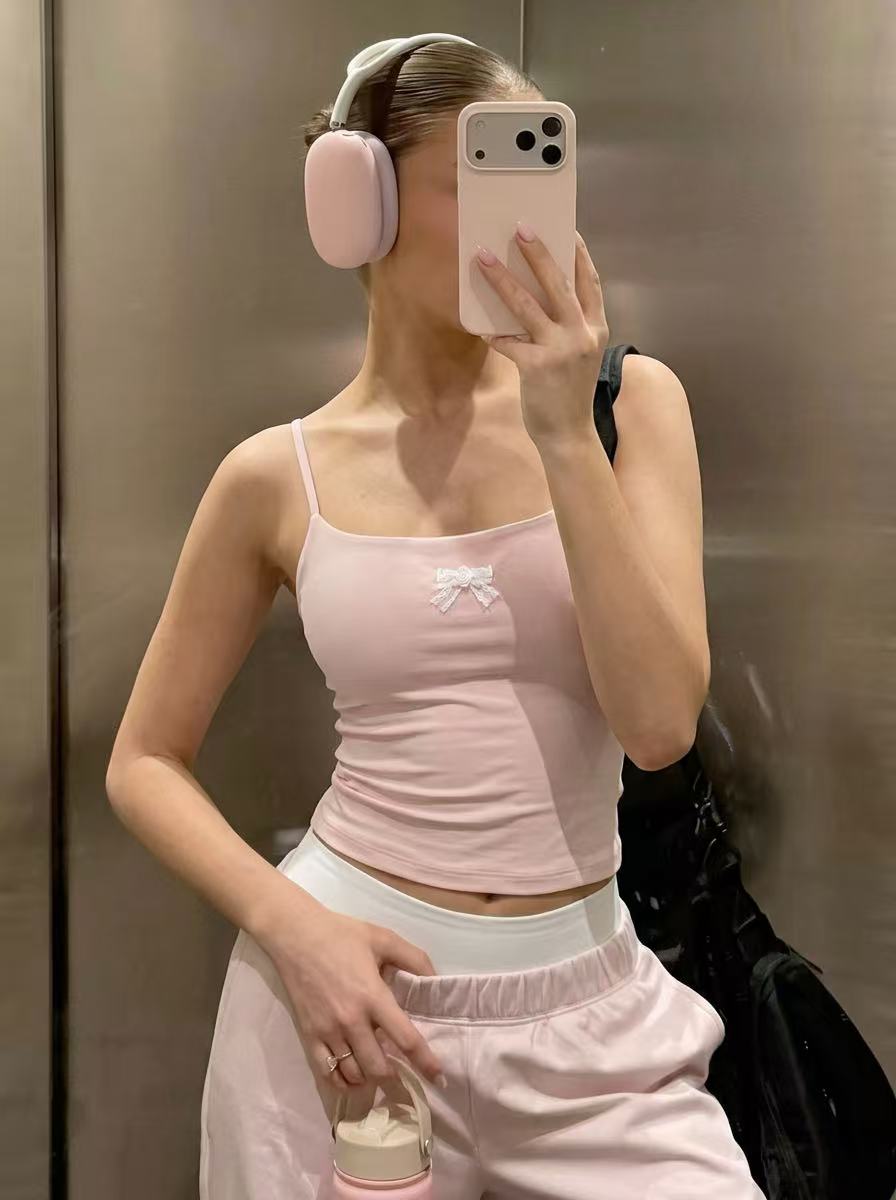 Acqua Épure｜Pink Bow Tie Sports Tank Top Women’s Yoga Pilates Tennis Top